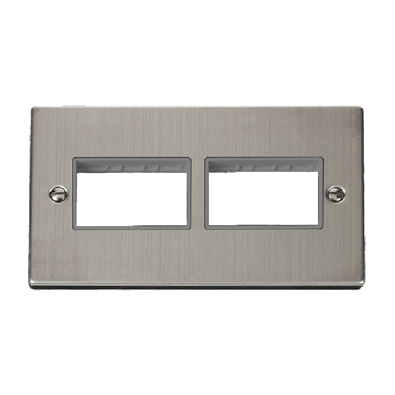 Click Deco 2 Gang Plate 2 x 3 Aperture Unfurnished Plate Stainless Steel Grey Inserts