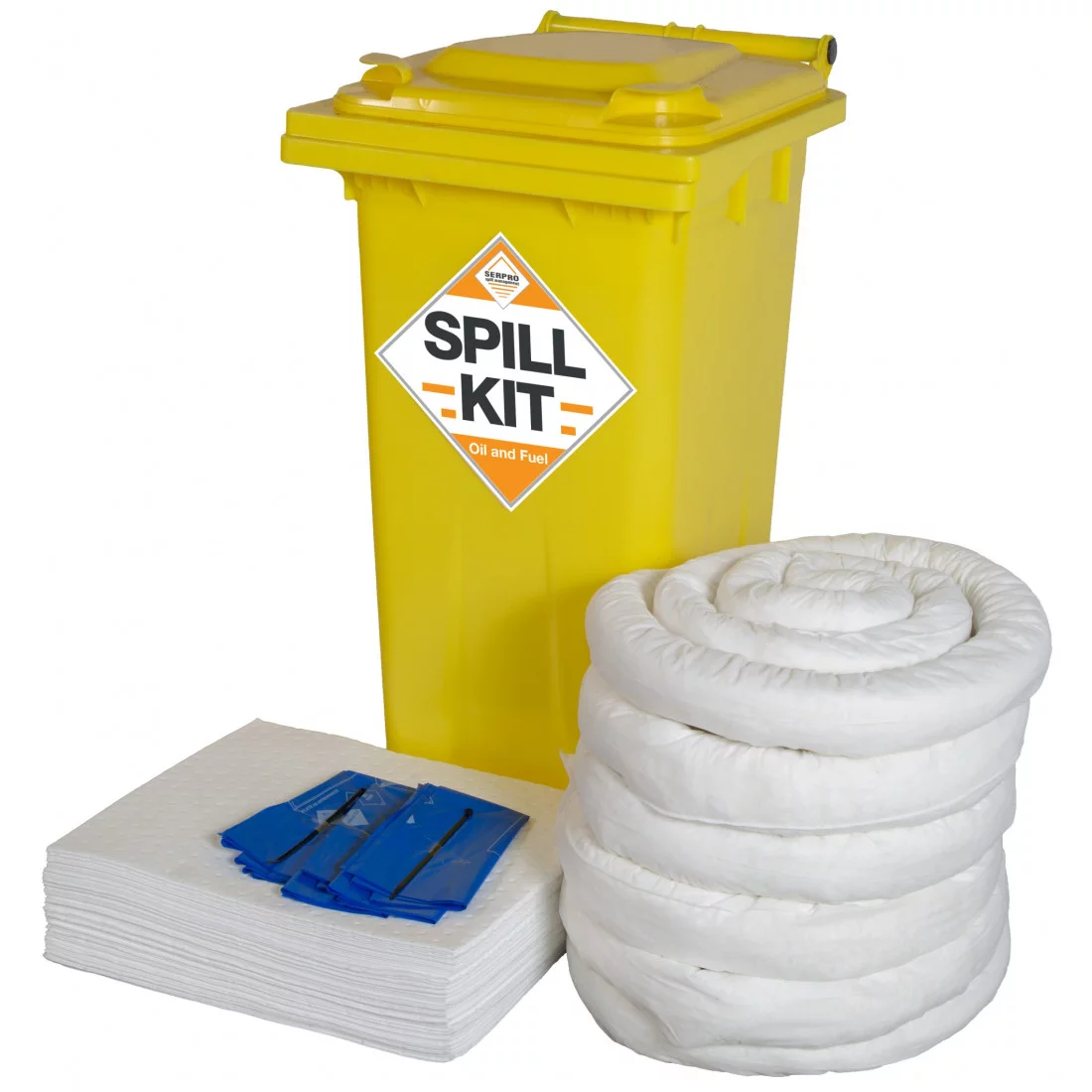 120 Litre Oil and Fuel Only Spill Kit in Wheeled Bin