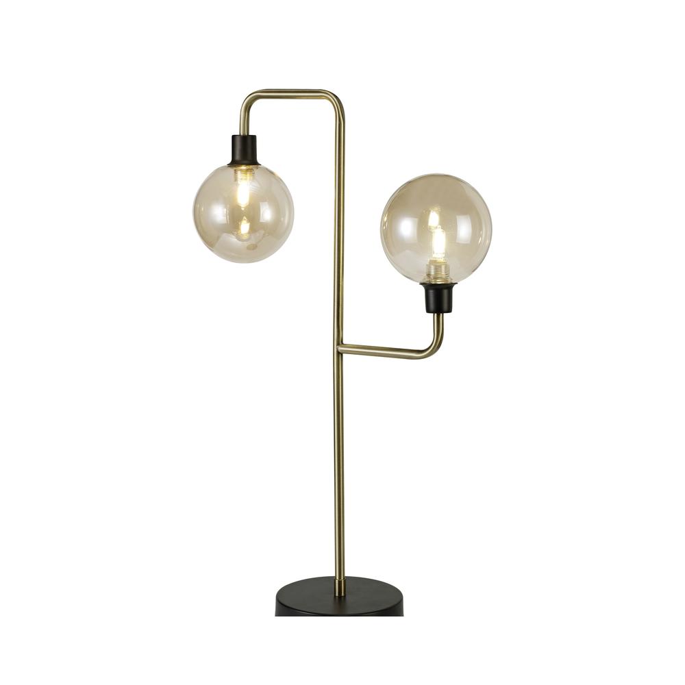 Luxuria Casablanca Table Lamp 2 Light G9 Matt Black/Antique Brass/Cognac Glass