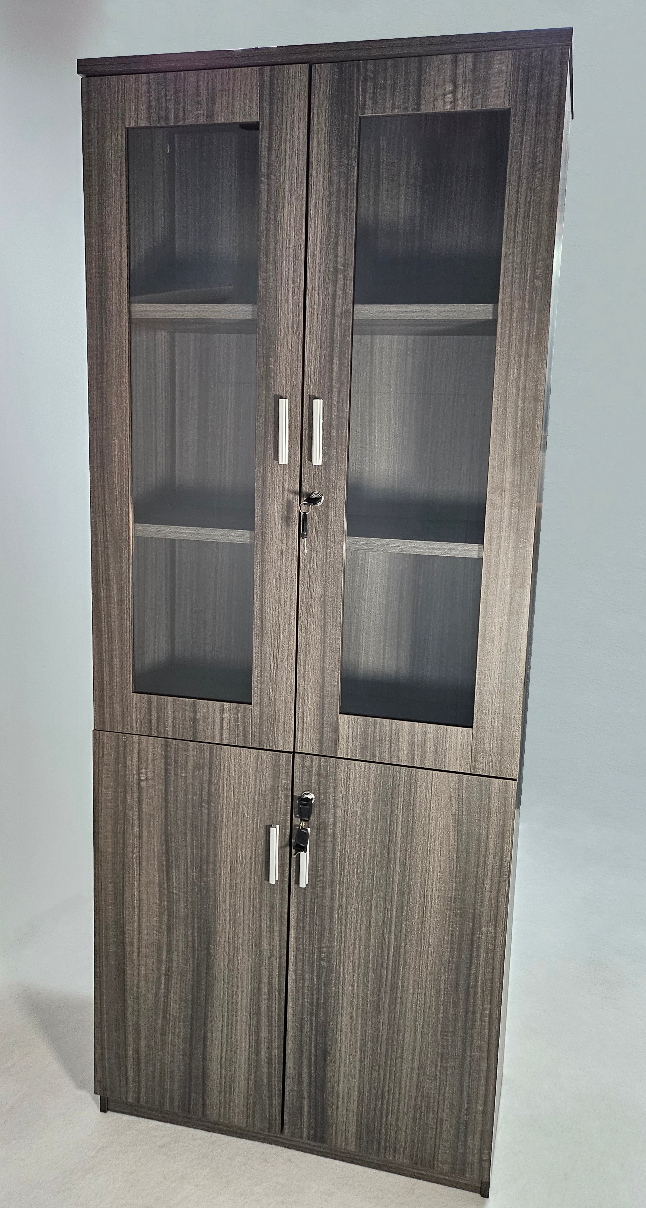 Modern Grey Oak Tall Two Door Glass Door Bookcase - CF-2000X UK