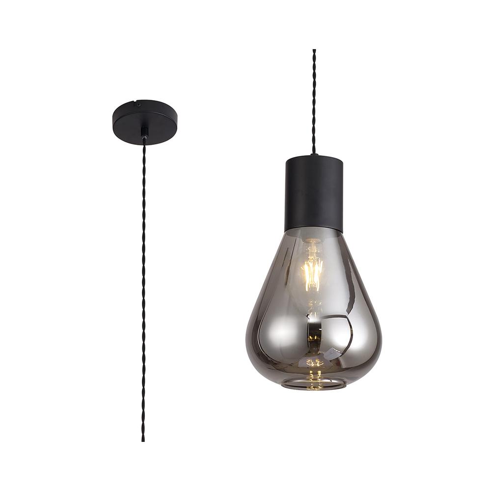 Luxuria Nexus 23cm Narrow Pendant Light E27 Satin Black/Smoke Plated Glass