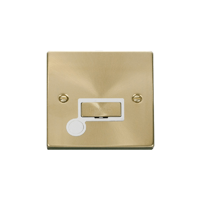 Click Deco 13A Fused 'Ingot' Connection Unit With Flex Outlet Satin Brass Insert White