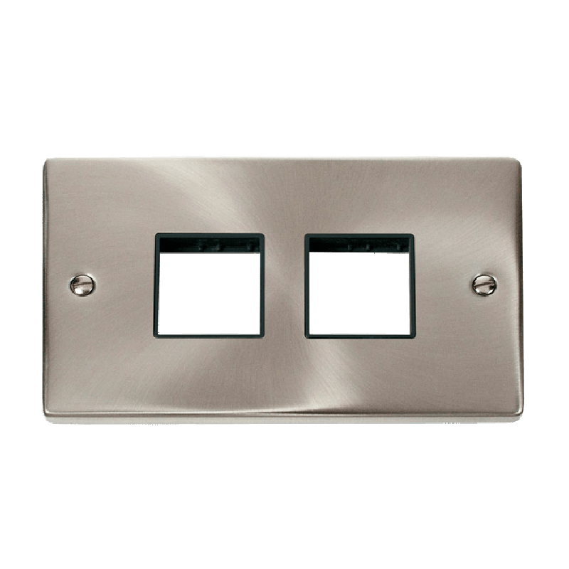 Click Deco 2 Gang Plate 2 x 2 Aperture Unfurnished Plate Satin Chrome Black Inserts