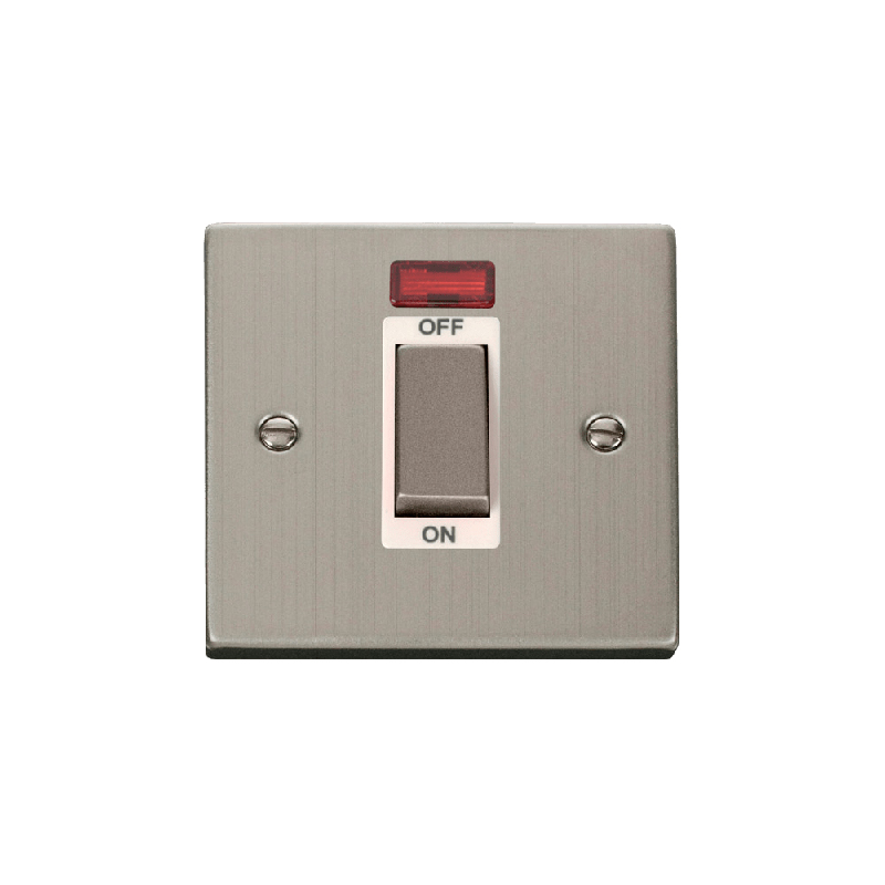 Click Deco 45A Ingot 1 Gang DP Switch With Neon Stainless Steel Insert White