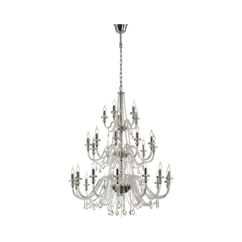 Luxuria Aldrich 112cm 3 Tier Chandelier 29 Light E14 Polished Chrome/Clear Glass/Crystal