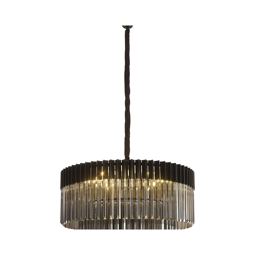 Luxuria Osiris 80cm Pendant Round 12 Light E14 Matt Black / Smoke Sculpted Glass