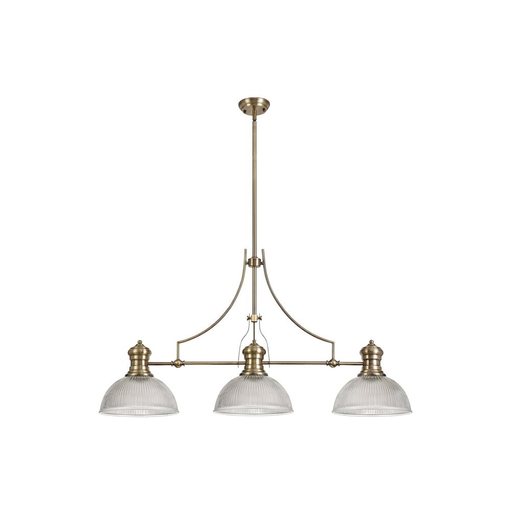 Luxuria Serena 3 Light Linear Pendant E27 With 30cm Dome Glass Shade Antique Brass Clear