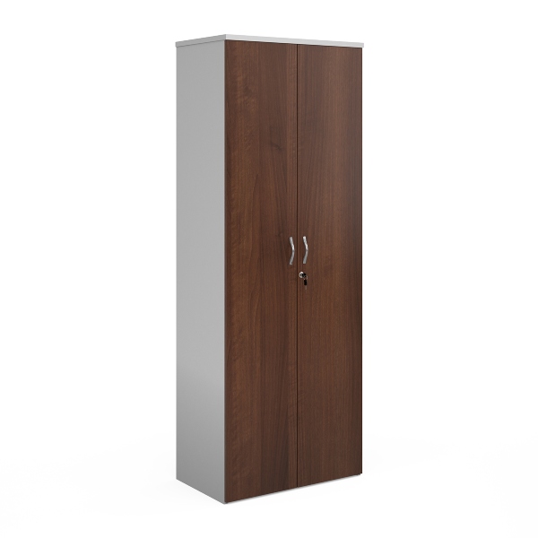 Duo Double Door Cupboard with 5 Shelves - Walnut and White