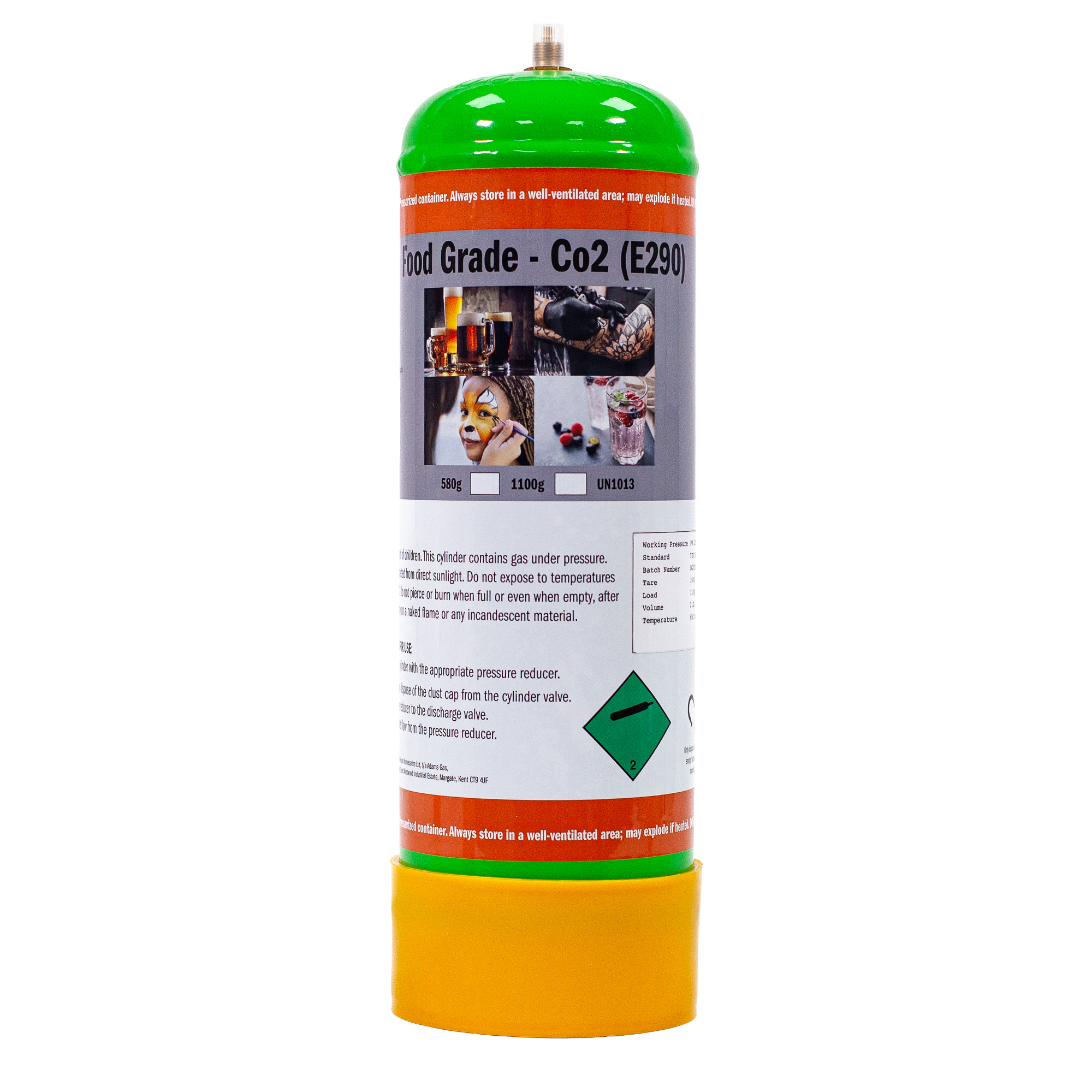 CO2 Disposable Gas Cylinder 1100g , E290 Food Grade for sparkling water and Beer, 2.2L – M10-1RH