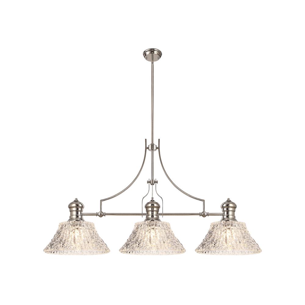 Luxuria Serena Linear Pendant With 38cm Patterned Round Shade 3xE27 Polished Nickel/Clear Glass