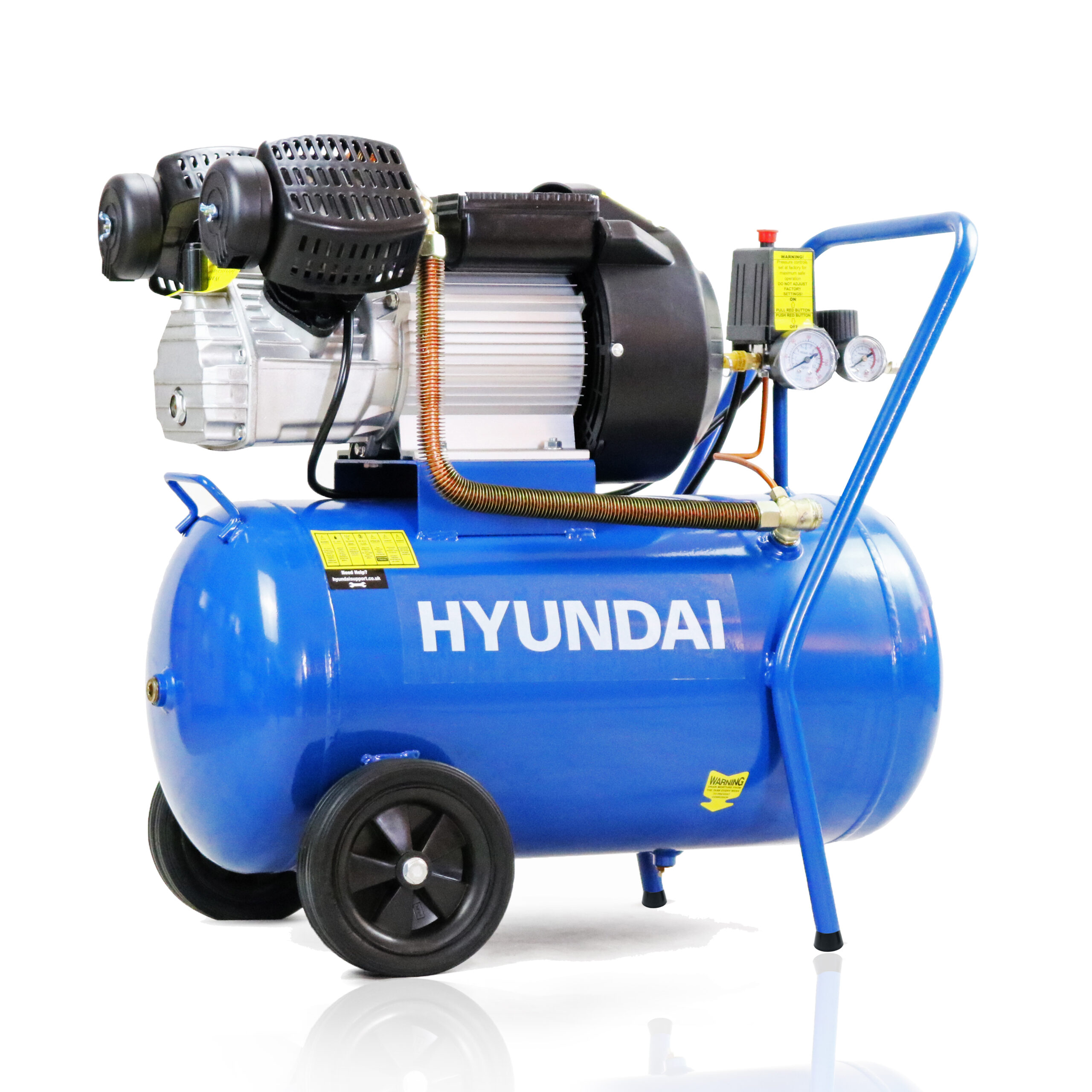UK Suppliers Hyundai 50 Litre Air Compressor, Direct Drive V-Twin - 14CFM, 3HP, 50l - HY3050V