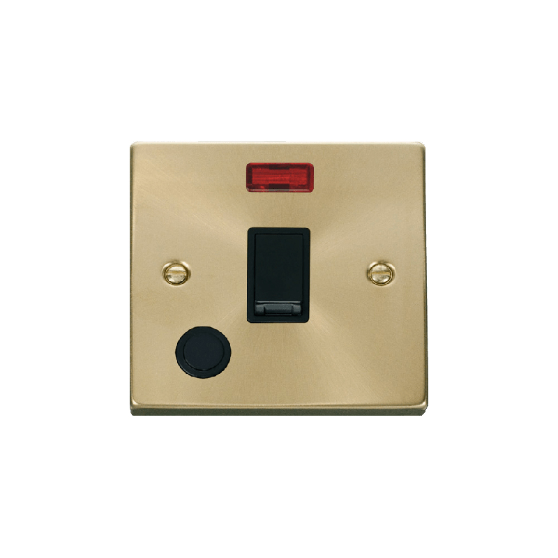 Click Deco 20A 1 Gang DP Switch with Flex Outlet and Neon Satin Brass Insert Black