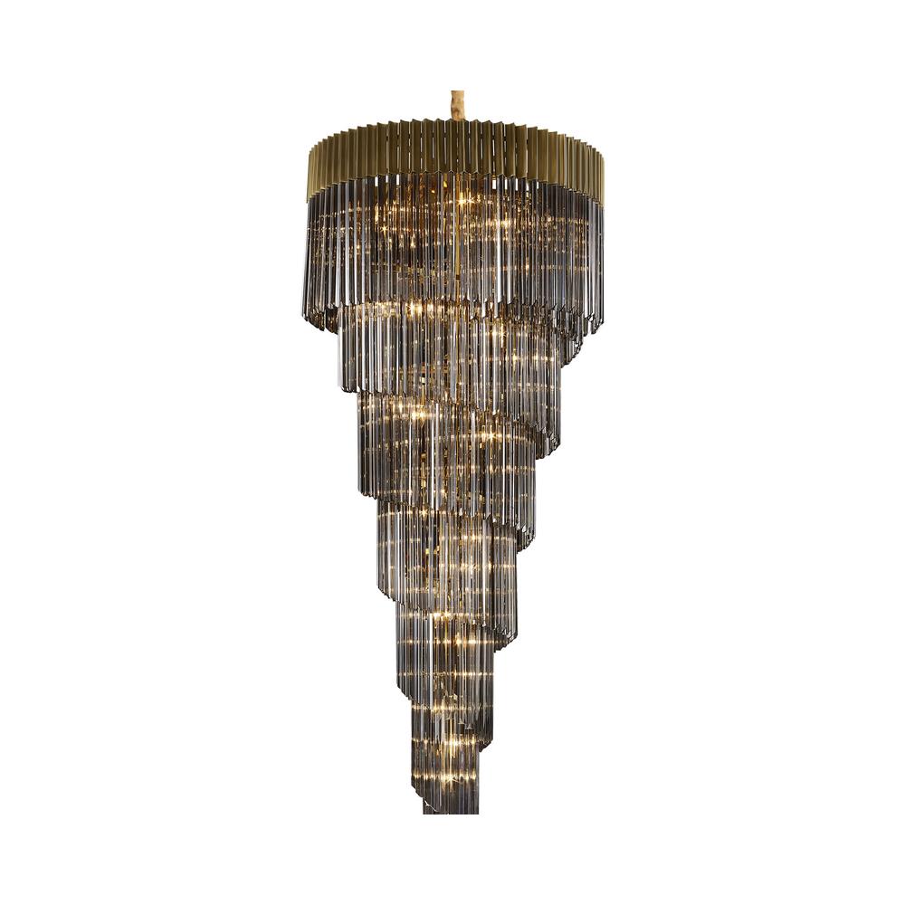 Luxuria Osiris 90cm Pendant Round 7 Layer Spiral 31 Light E14 Brass / Smoke Sculpted Glass