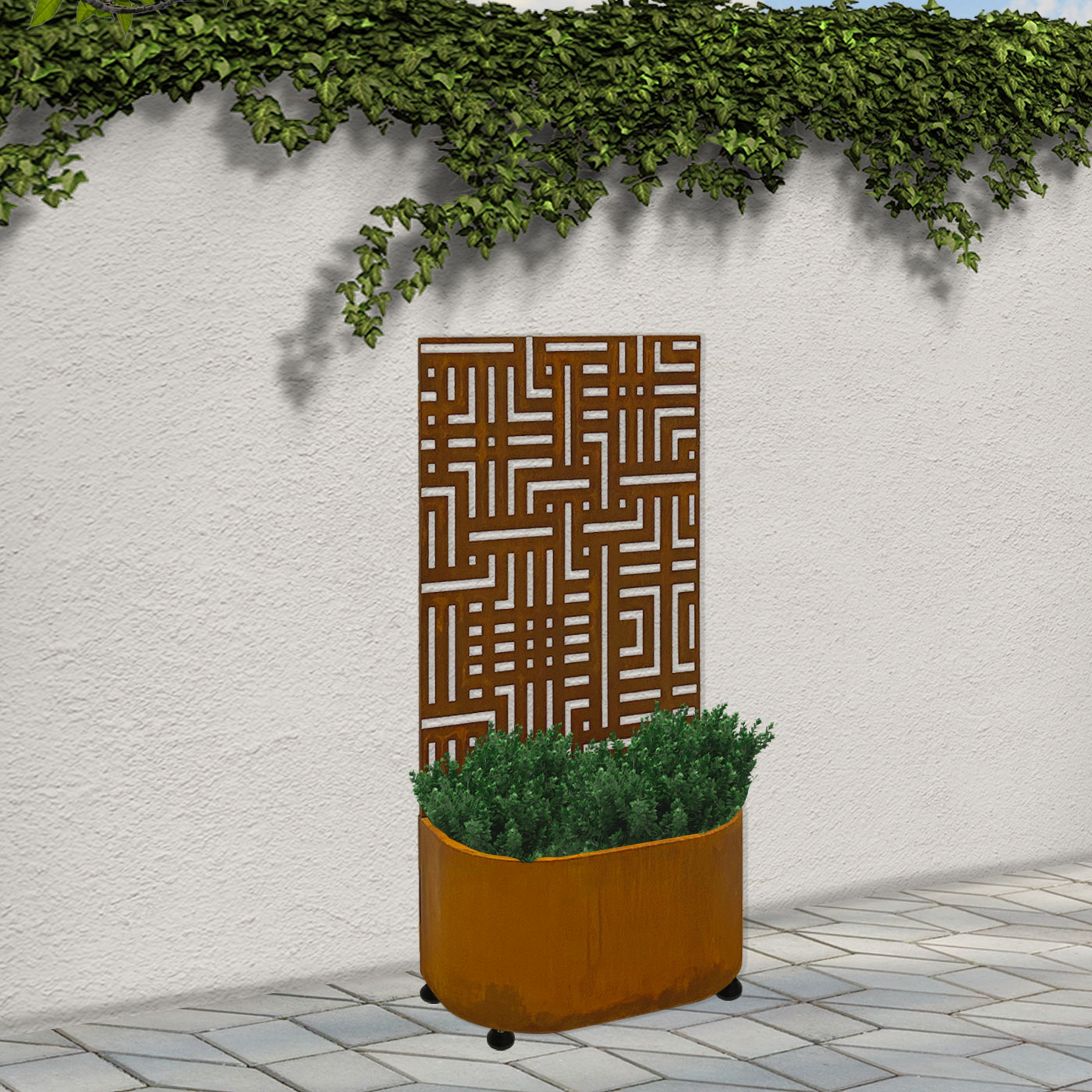 'Labyrinth' Garden Screen with Rounded Front Planter 