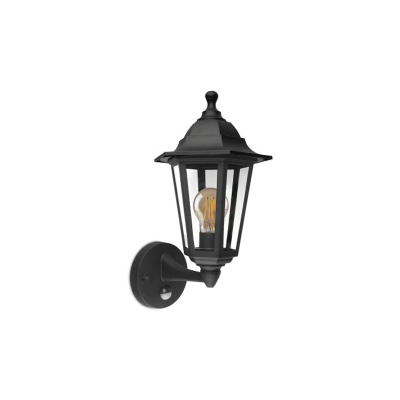 Kosnic Darwin Bottom Arm E27 Wall Lantern With PIR Black