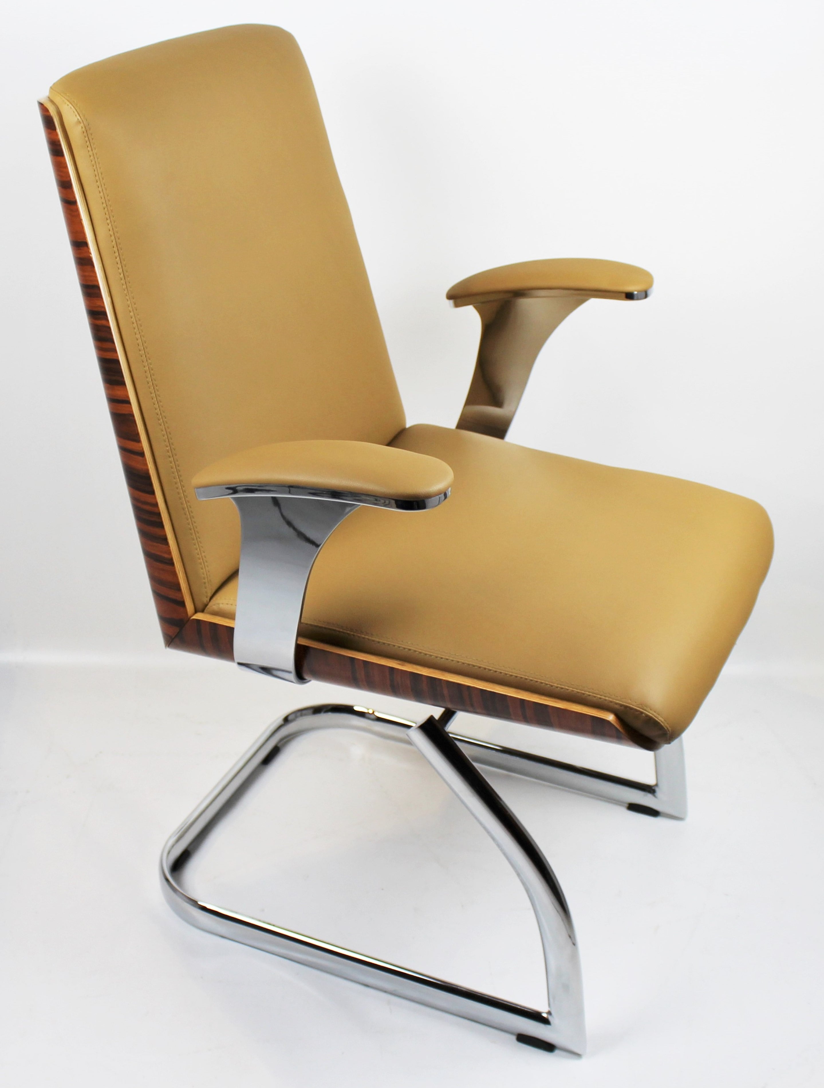 Beige Leather Chair with Walnut Veneer Shell - CHA-1205C Near Me