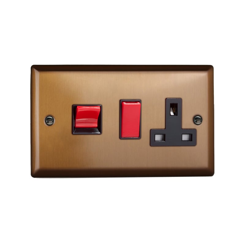 Varilight Urban 45A Cooker Panel with 13A DP Switched Socket Red Rocker Brushed Bronze (Standard Plate)