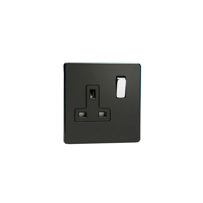 Varilight Screw Less Premium Black 1 Gang 13A Switched Socket Black