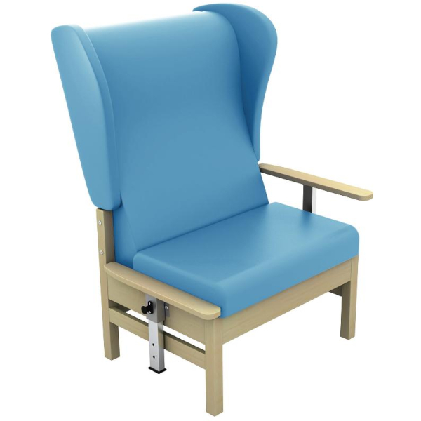 Atlas High Back Bariatric Arm Chair with Wings and Drop Arms - Cool Blue