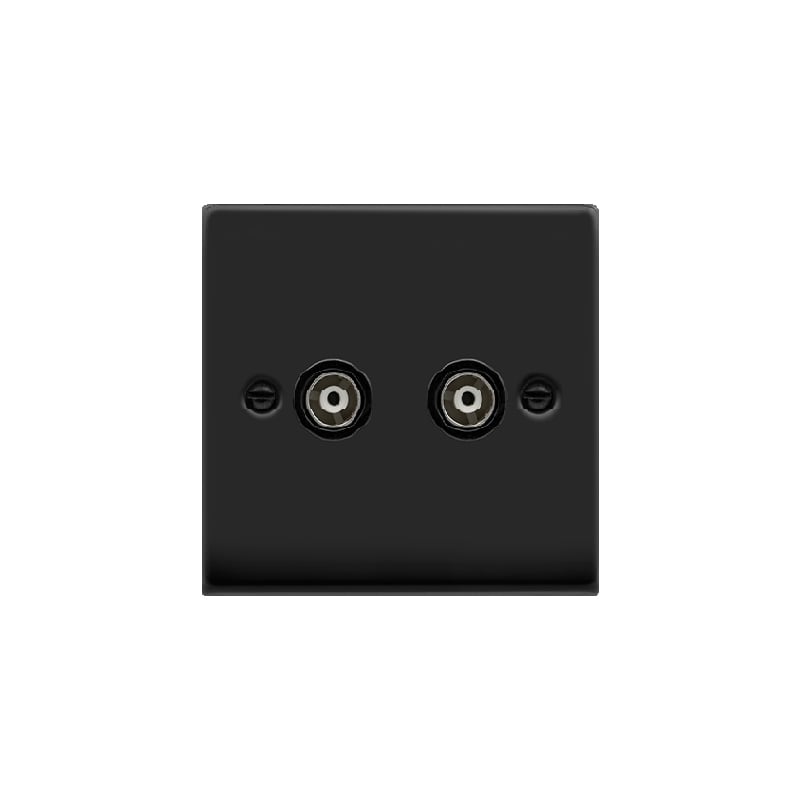 Click Deco Twin Isolated Coaxial Socket Outlet Matt Black Insert Black