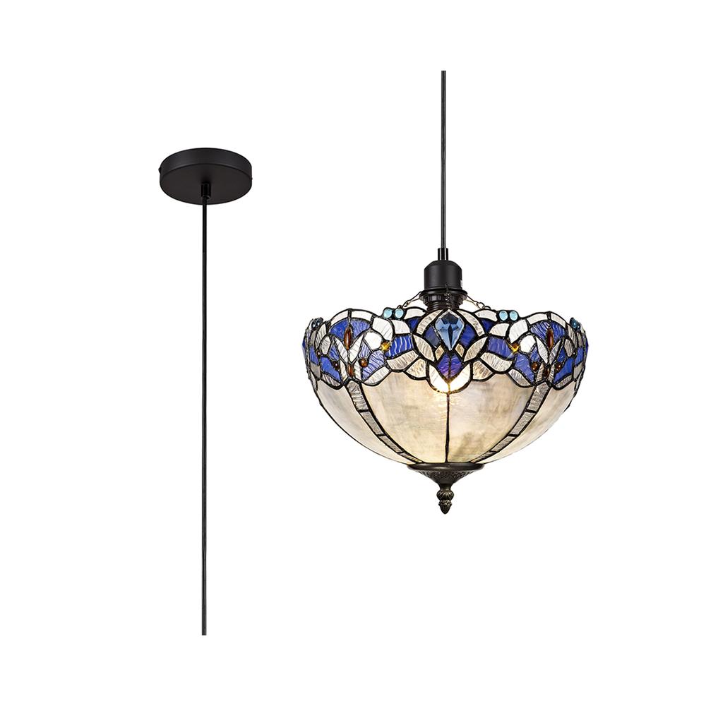 Luxuria Axis 1 Light Uplighter Pendant E27 With 30cm Tiffany Shade Blue/Clear Crystal/Black