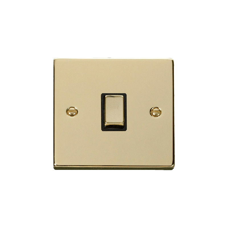 Click Deco 20A 1 Gang Double Pole 'Ingot' Switch Polished Brass Insert Black