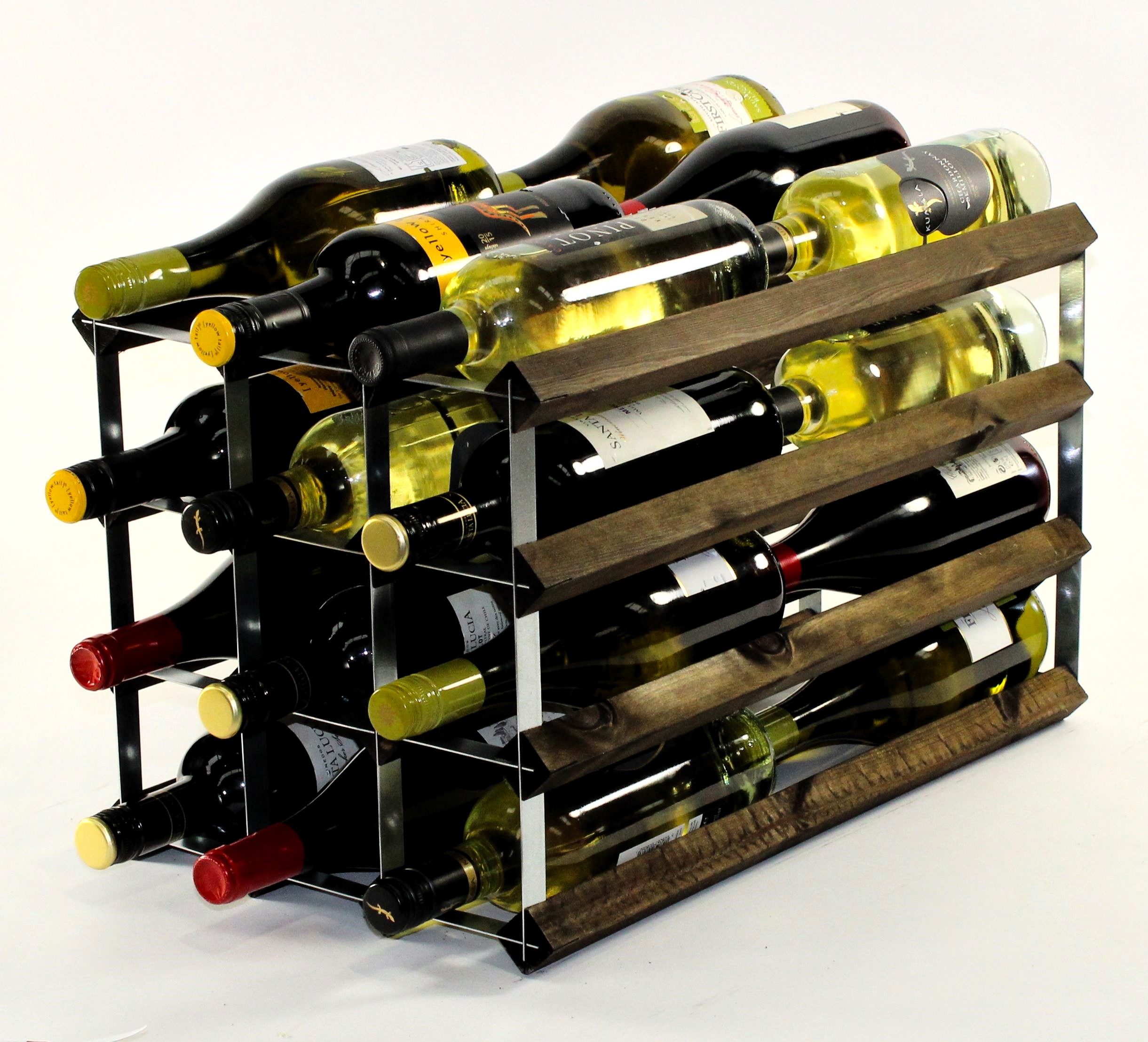 Double depth 24 bottle wine rack - Dark Oak stain wood - Galvanised metal