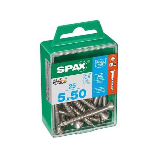 SPAX S-Steel T-STR F-CSK Screws 5.0x50mm (25)