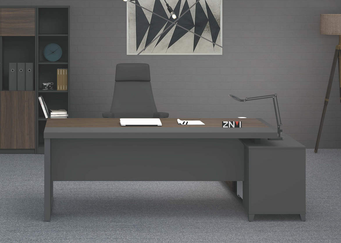 Quality Executive Corner Desk Walnut with Grey Powder Coated Steel Leg - ZG1816 UK