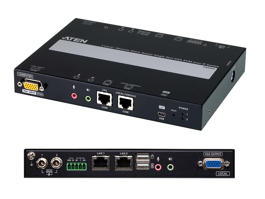 CN9000 - ATEN - 1-Local/Remote Share Access Single Port Slim, IP KVM, VGA KVM over IP Switch, (1920 x 1200) &#64;60hz, (CN Range)