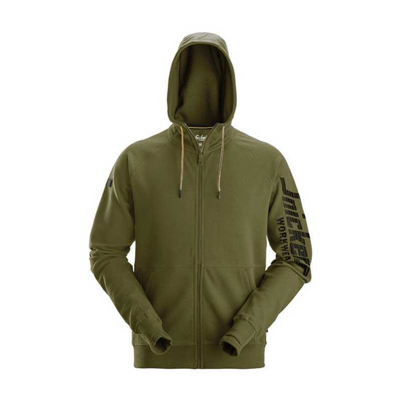 Snickers 2895 Logo Full-Zip Hoodie Khaki Green Size: XS