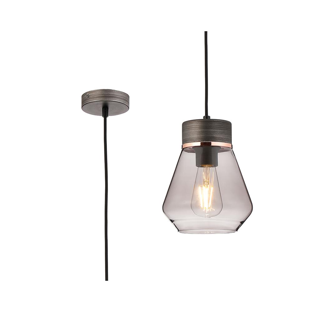 Luxuria Meash 18cm Pendant Light E27 With Kite Smoke Glass Aged Pewter / Smoke / Black Fabric