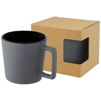 CALI 370 ML CERAMIC POTTERY MUG with Matt Finish in Solid Black & Matted Grey.