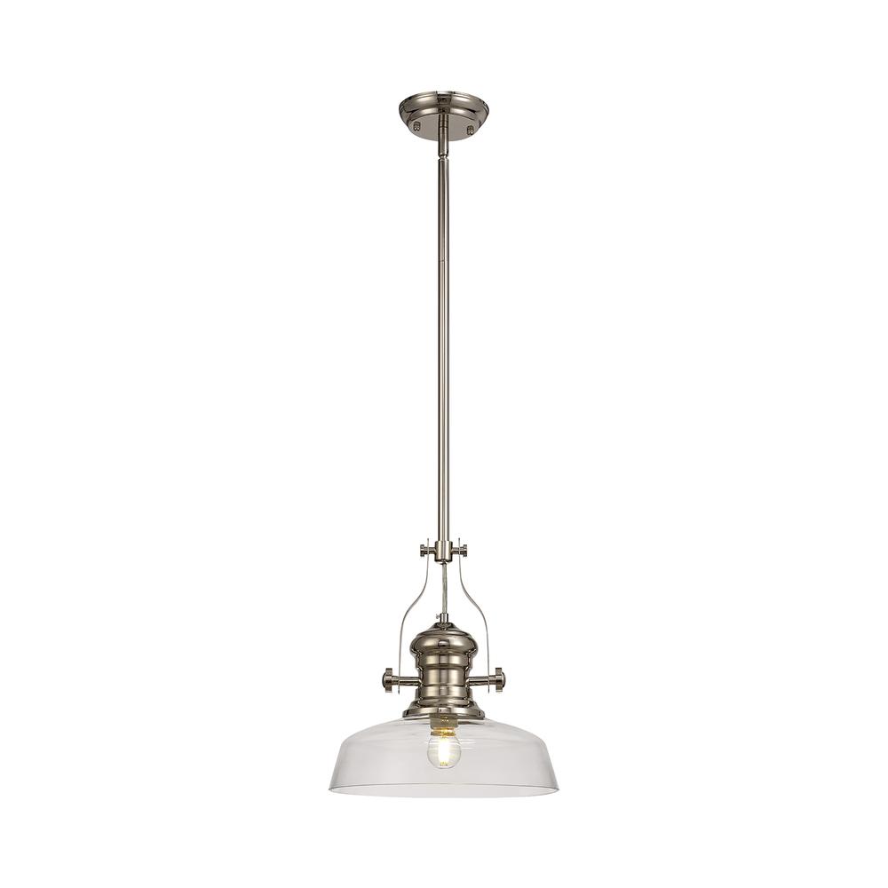 Luxuria Serena Pendant Light E27 With 30cm Flat Round Glass Shade Polished Nickel/Clear