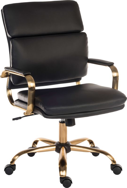 Vintage Style Leather Office Chair with Brass Arms - Black or White Option - VINTAGE UK
