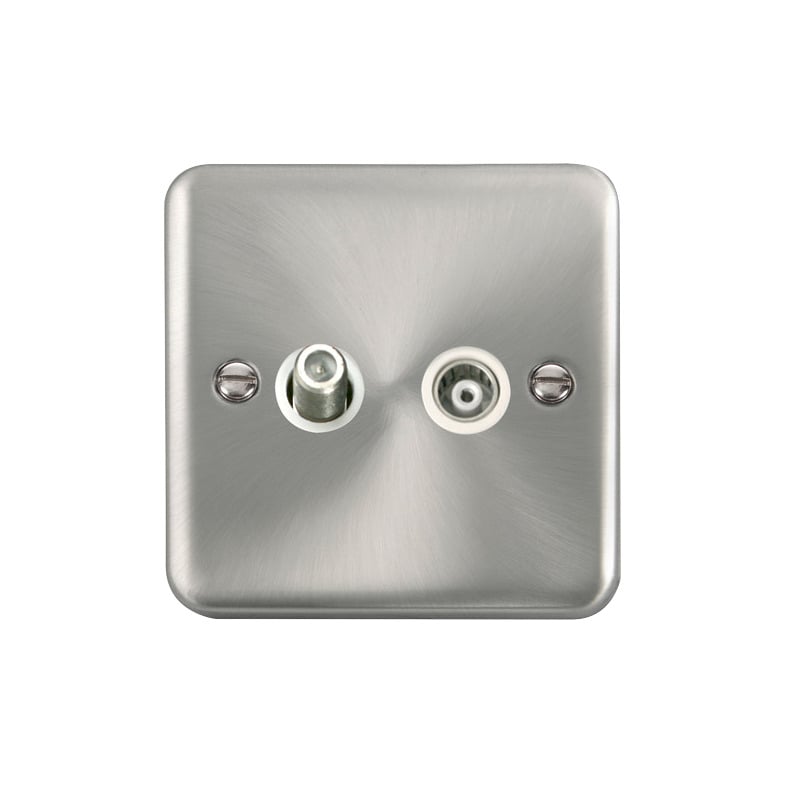 Click Deco Plus Twin Isolated Satellite & Isolated Coaxial Outlet Satin Chrome White Inserts