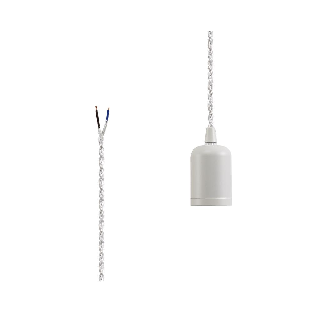 Luxuria Glorelle 4.7cm E27 Lampholder White With 3m White Braided Twisted Cable & Deeper Shade Ring