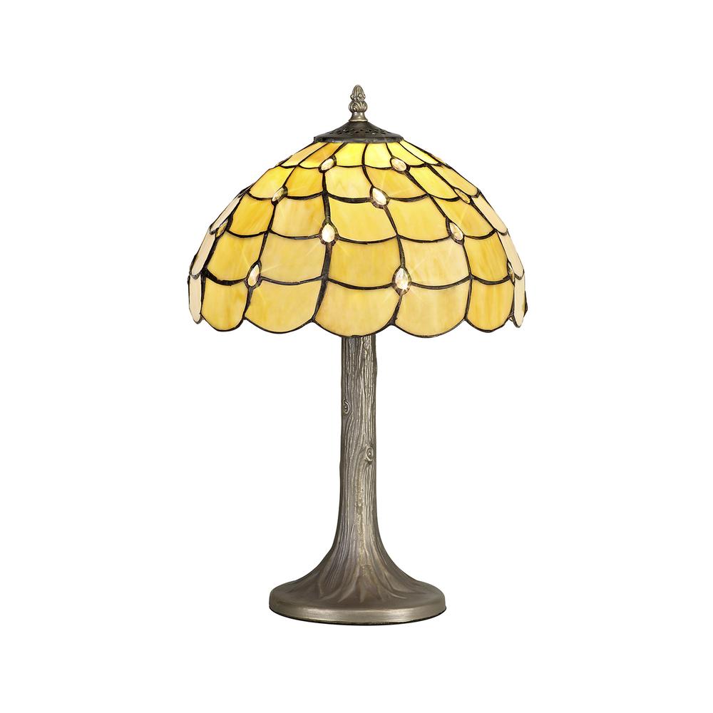 Luxuria Luna 1 Light Tree Like Table Lamp E27 With 30cm Tiffany Shade Beige/Clear Crystal/Aged Antique Brass