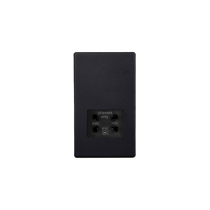 Varilight Urban Dual Voltage Shaver Socket Matt Black 230V/115V Screw Less Plate