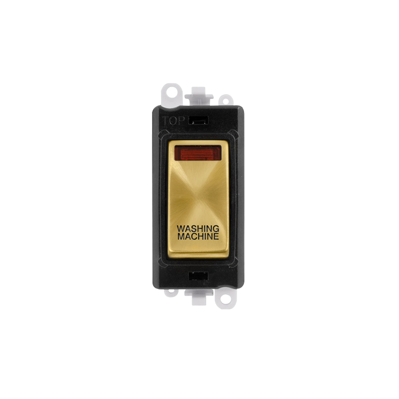 Click GridPro 20AX Satin Brass DP Switch Module with Neon Washing Machine Insert Black