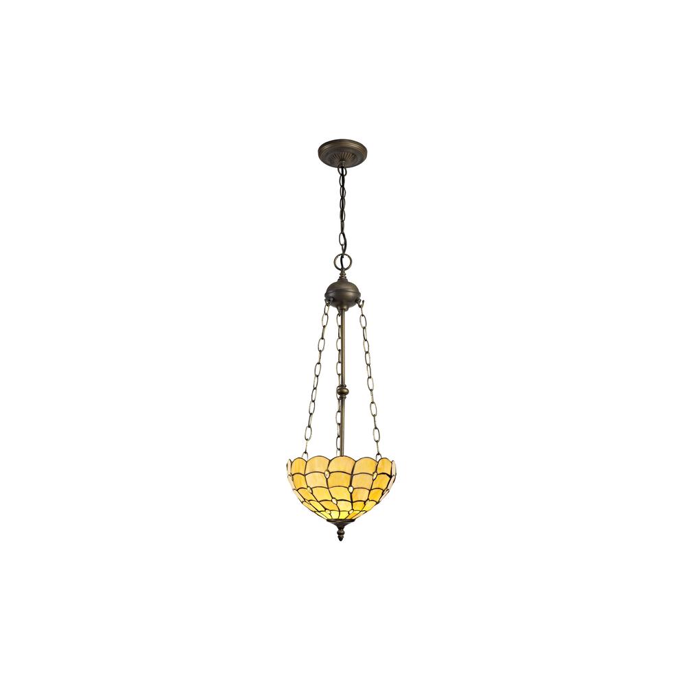 Luxuria Luna 3 Light Uplighter Pendant E27 With 30cm Tiffany Shade Beige/Clear Crystal/Aged Antique Brass