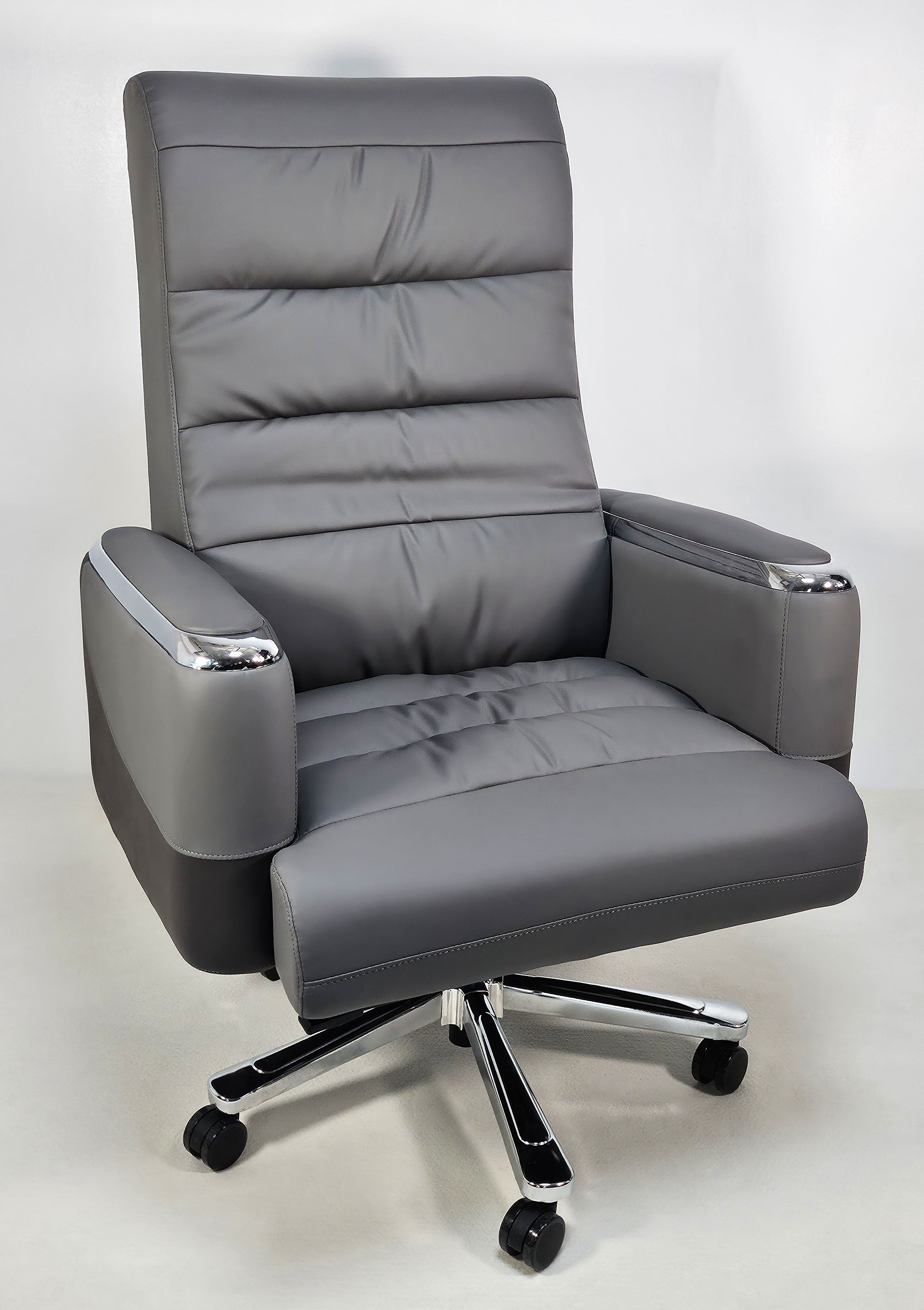 Suppliers Of Two-Tone Grey & Brown Leather with Chrome Trimmed Arms High Back Executive Office Chair - HB-309A North Yourkshire