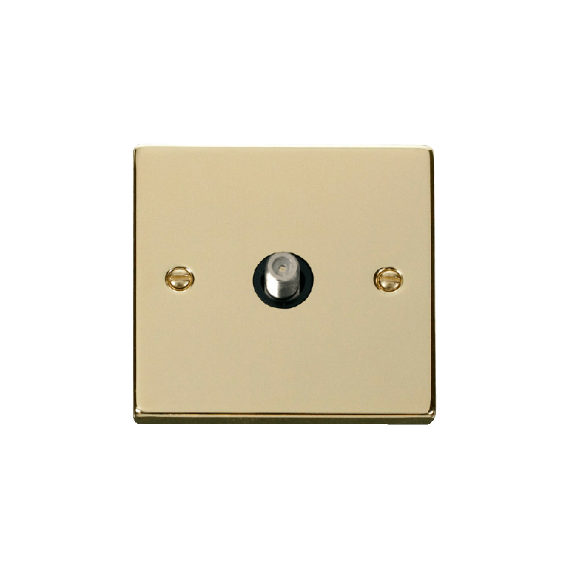 Click Deco 1 Gang Non-Isolated Satellite Socket Outlet Polished Brass Insert Black