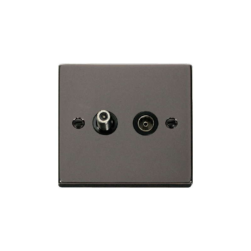 Click Deco 1 Gang Isolated Satellite & Isolated Coaxial Socket Outlet Black Nickel Insert Black