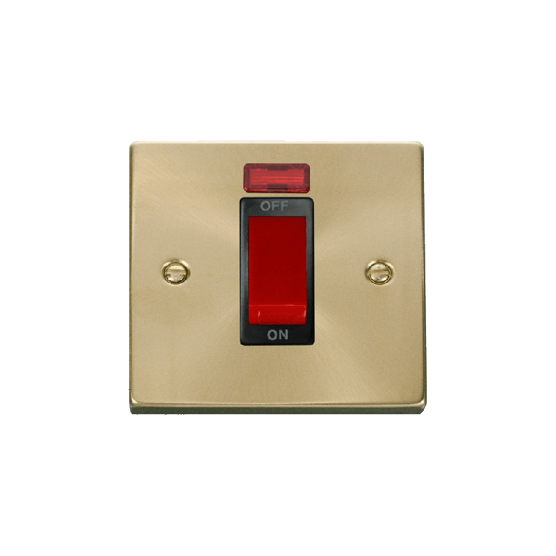 Click Deco 1 Gang 45A DP Switch with Neon Satin Brass Insert Black