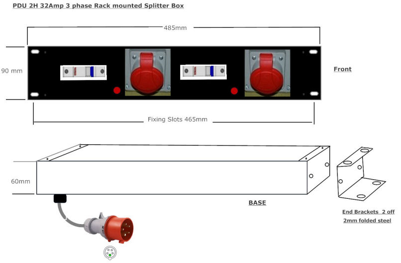 P2S-MCB-3P63X32A3PF Power Splitter 3 Phase Input 63Amp to 2x 32Amp 3Phase with 2xMCB Breakers 30A Multi-Fit