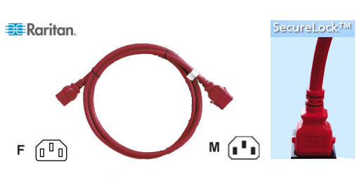 SLC14C13-1.5MK1-6PK 1.5 Mtr Raritan SecureLock locking cable, Red C13-C14, 16AWG 1 x IEC C-14 1 x IEC C-13