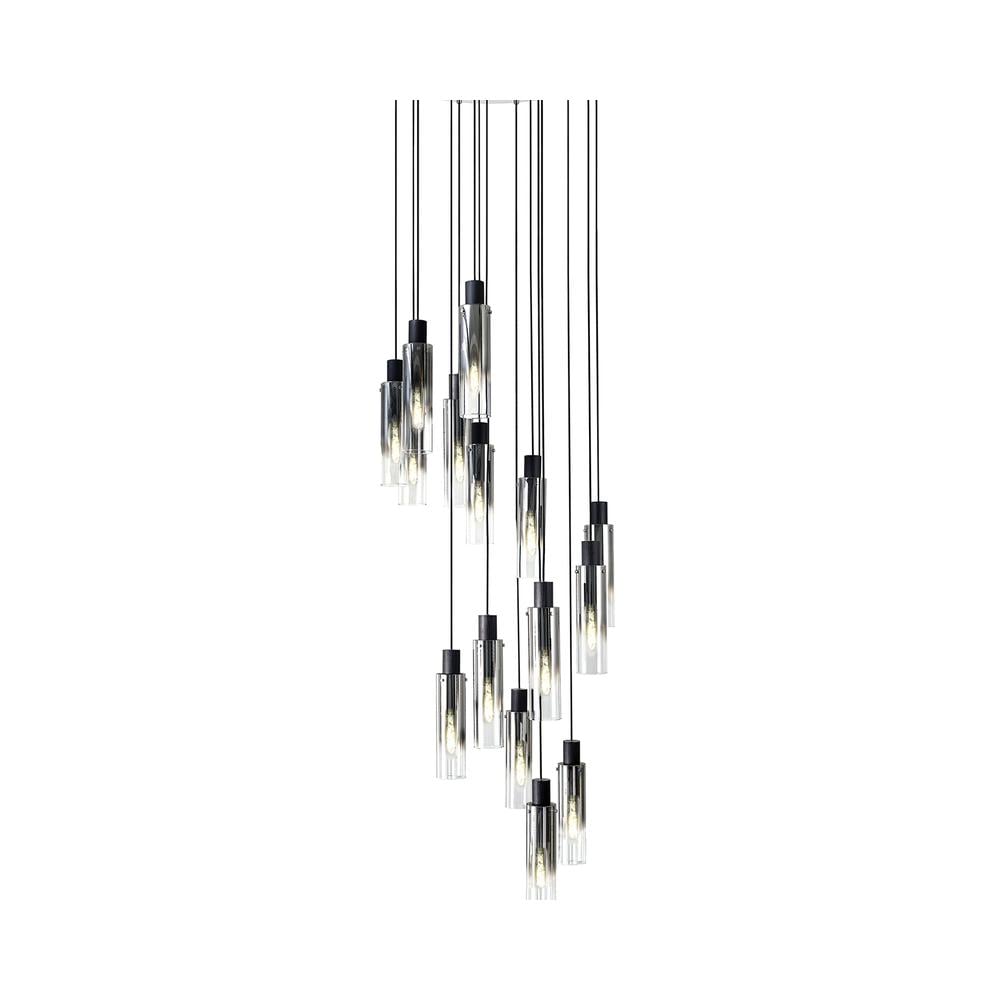 Luxuria Luminara 80cm Round Pendant 15 Light Adjustable E27 Black/Smoke Fade Glass