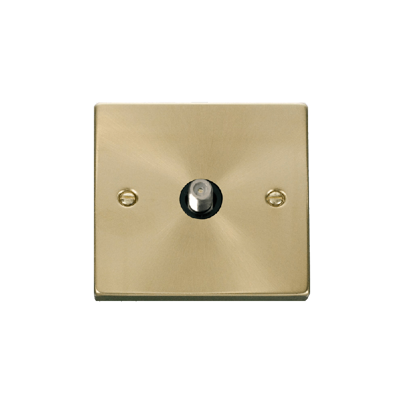 Click Deco 1 Gang Non-Isolated Satellite Socket Outlet Satin Brass Insert Black