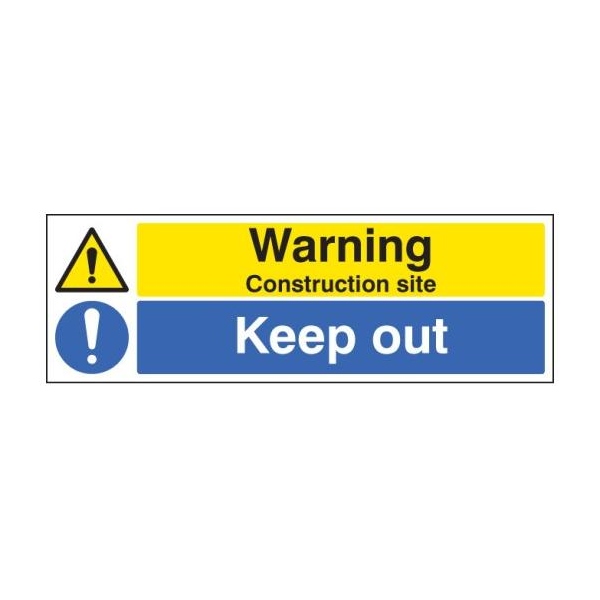 Warning Construction Site Keep Out - Self Adhesive Vinyl - 600 x 200mm